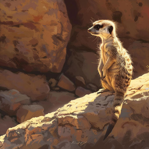 Meerkat navigating rocky terrain, adaptability and exploration, natural light