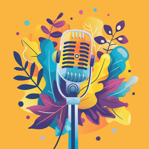 Whimsical podcast logo with playful elements and bright colors