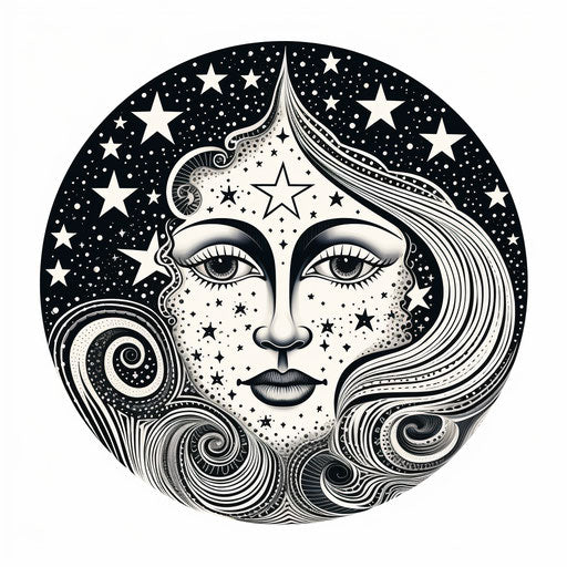 Starry moon mandala tattoo design