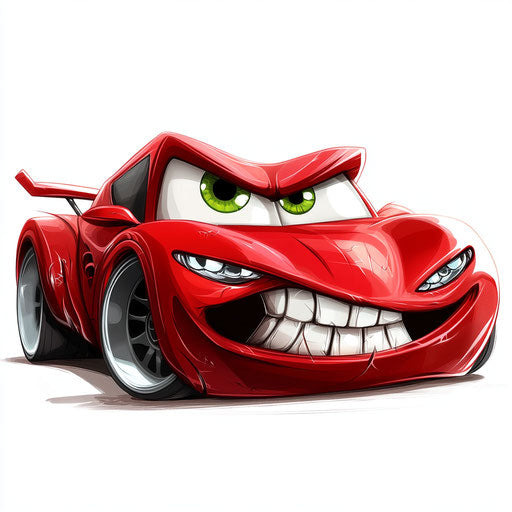 Sports car caricature with human characteristics