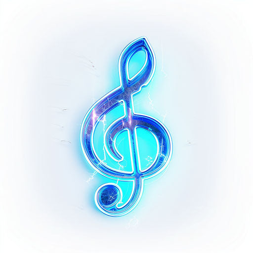 Electric blue G clef with neon glow on white