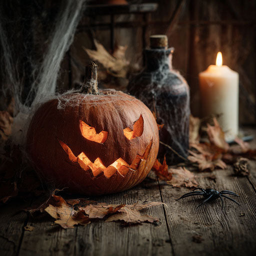 Vibrant Halloween Lantern on a Rustic Wooden Surface