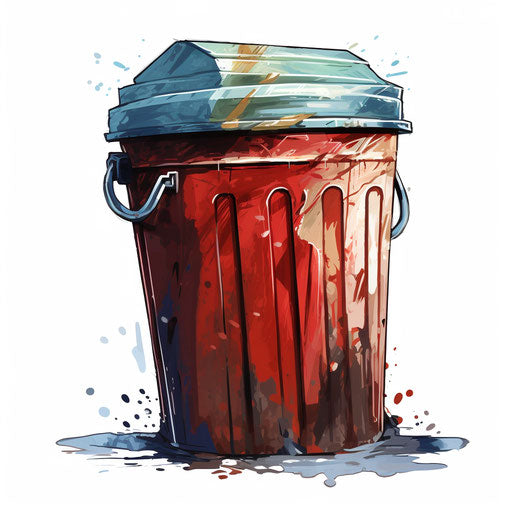 Trash can clipart in the style of Oil painting, on a white background