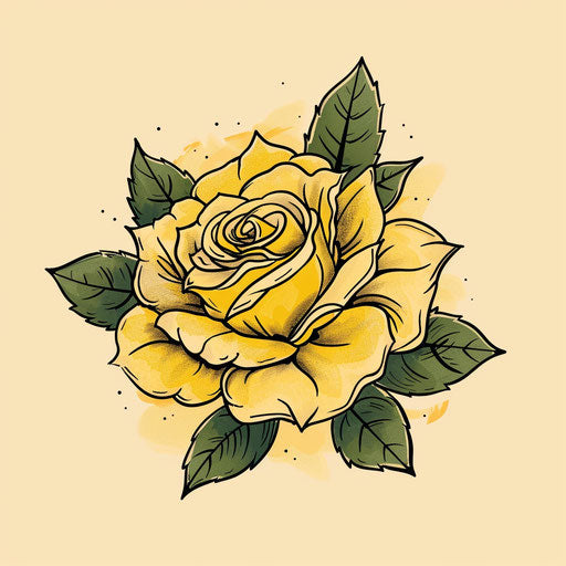 Nostalgic flat tattoo sketch of a yellow rose with retro comic style