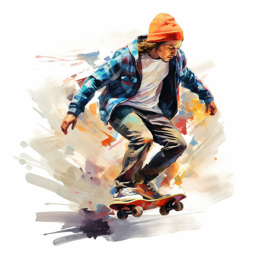 Skateboard illustration in the style of Oil painting, on a white background
