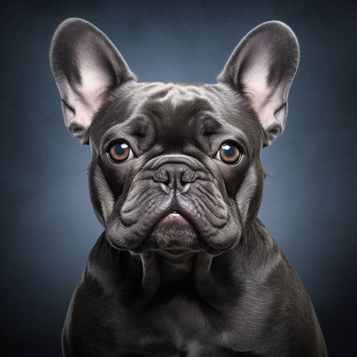 Elderly French bulldog in indigo and dark gray tones