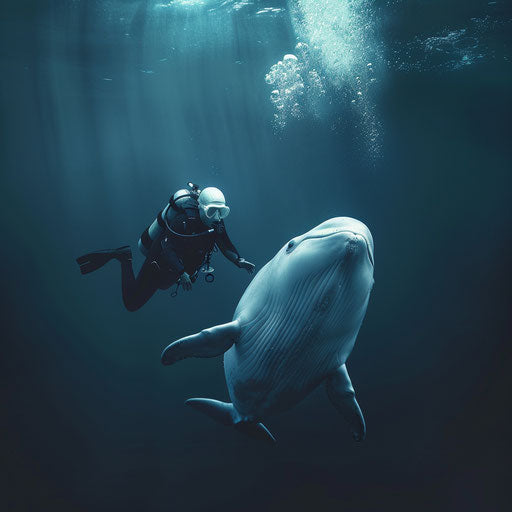 Beluga whale displaying curiosity towards a diver
