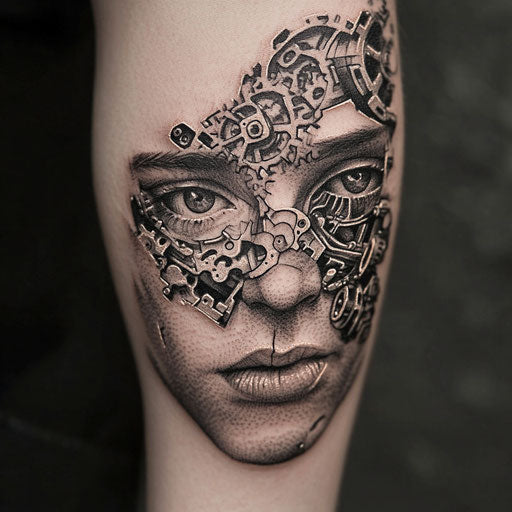 Small face tattoos with mechanical gears