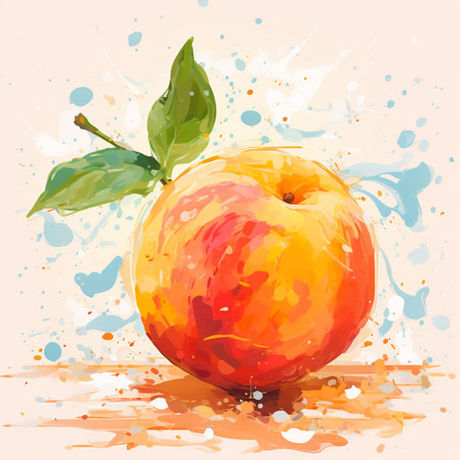 Peach clipart in the style of Impressionistic Art, on a white background