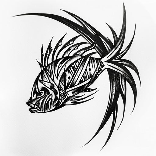 Tribal-style fish tattoo design drawing