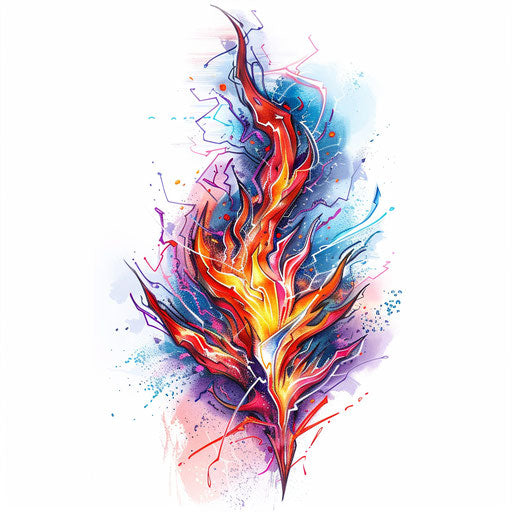 Electric flame tattoo design with vibrant lightning effects