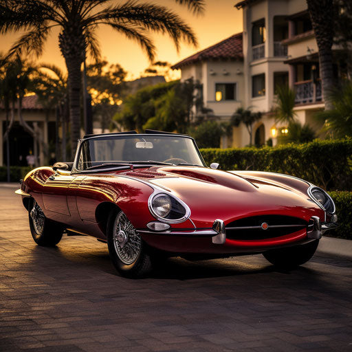 Jaguar e type convertible car with the top down