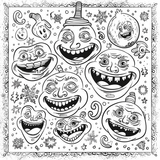 Winter emojis with frosty details and snowflakes