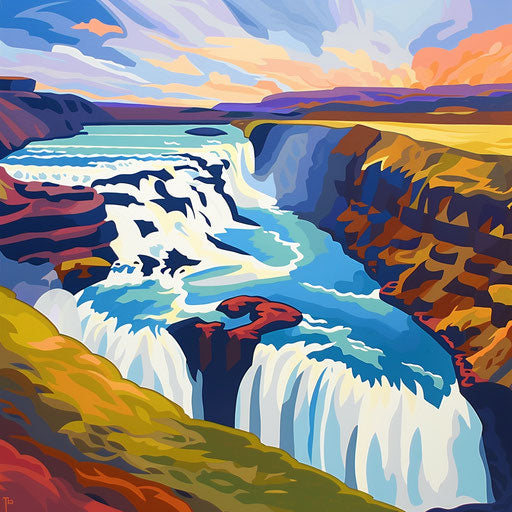Gullfoss Falls, Iceland, bold color palette