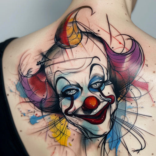 Psychedelic clown tattoo on pure white background