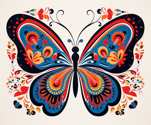 Colorful abstract butterfly tattoo in traditional Vietnamese style