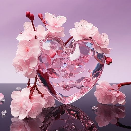 Pink crystal heart in cherry blossom style
