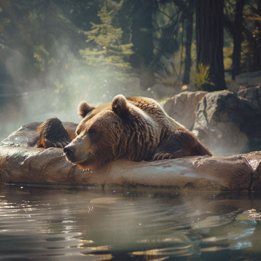 Grizzly bear relaxing in a hot spring