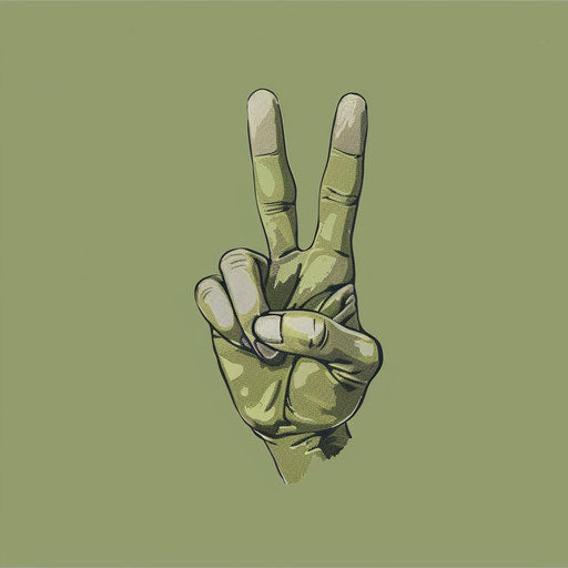 Peace sign sketch on a flat olive background