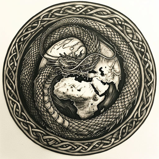 World Serpent encircling Earth in ancient Norse style