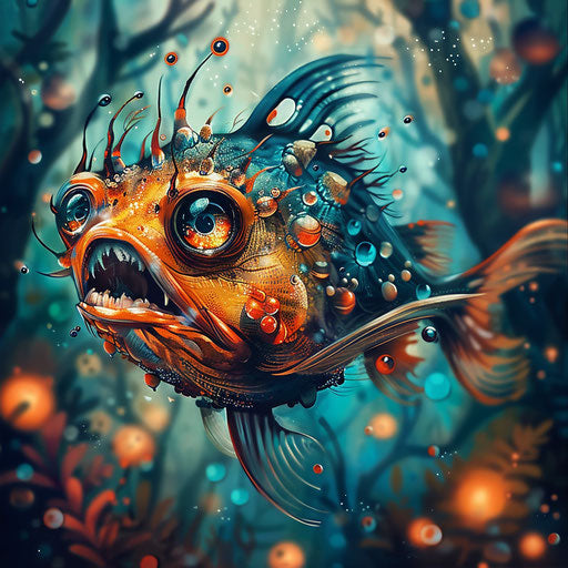 Piranha fish with playful and whimsical elements