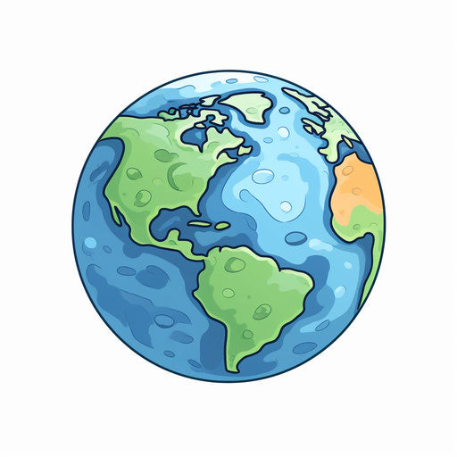 Cartoon Earth in Minimalist Style on White Background