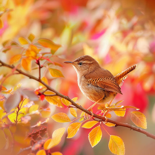 Wren on vibrant autumn backdrop