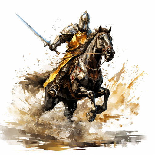 Knight artwork in Oil painting style, on white backdrop