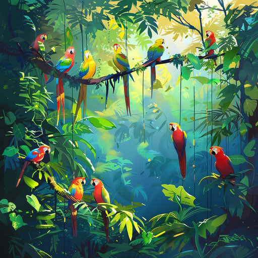 Tropical birds in the rainforest