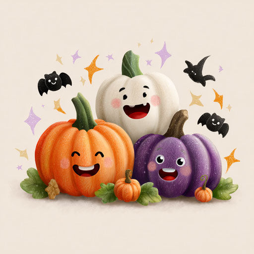 Cheerful pumpkins with Halloween elements in festive scene