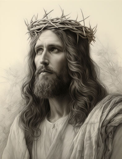 Jesus: Crown of thorns and heart, realistic graphite drawing