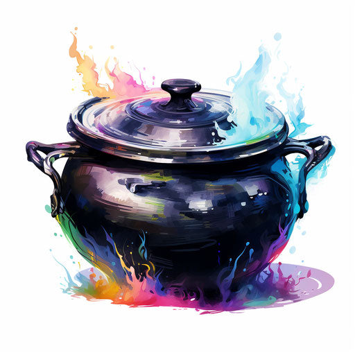 Cauldron clipart in the style of Impressionistic Art, on white background