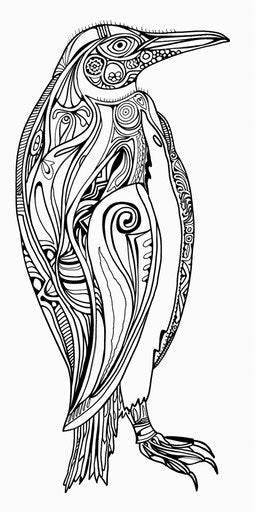 Adult Coloring Page - Stylized Penguin in Papua New Guinea Style