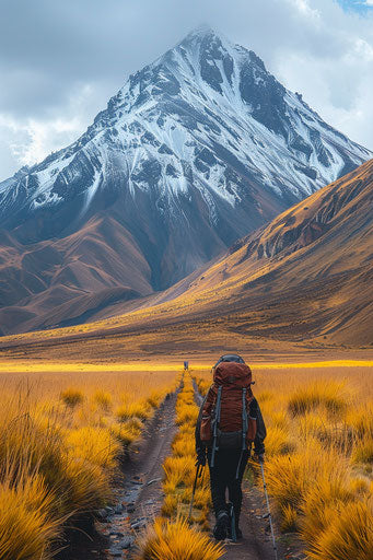Rainbow mountain, warm vivid colors, centered composition