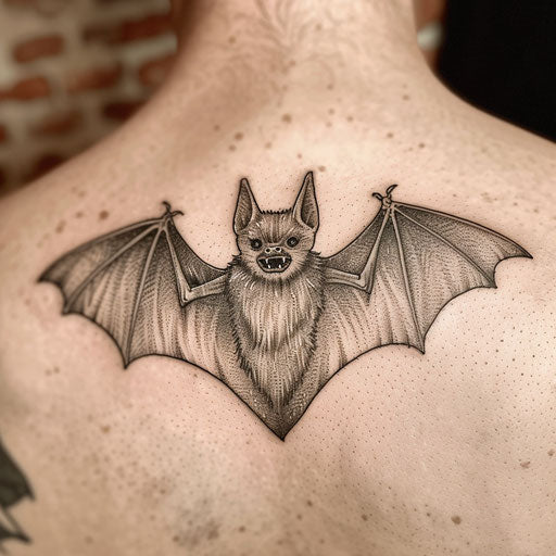 Classic vampire bat tattoo in black and gray
