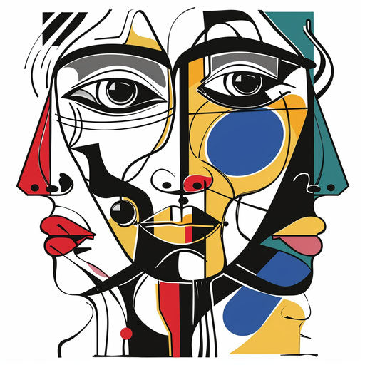 Bold, cubist inspired flat tattoo sketches of abstract faces