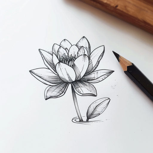 Minimalist water lily tattoo sketch