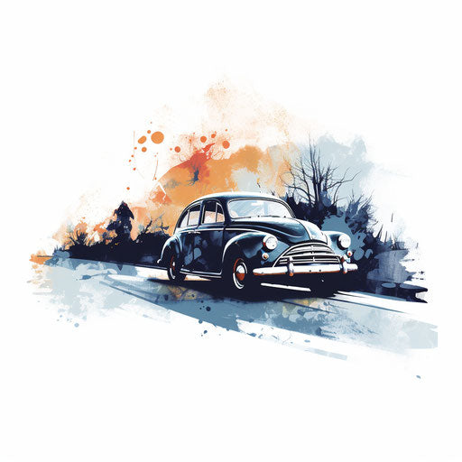 Car silhouette in png in the style of Impressionistic Art, on white background