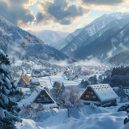 The Japanese Alps in winter with a snowy landscape