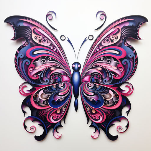 Colorful pink and black butterfly on white background