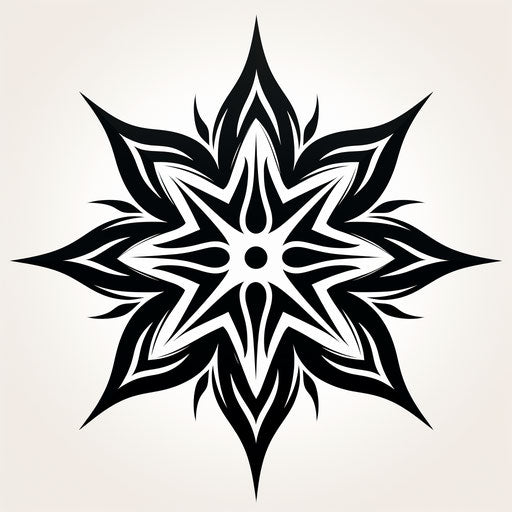 Two tribal star designs in black and white, in the style of stencil-based, realistic