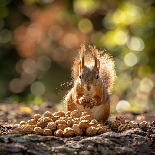 A squirrel collecting nuts on a sunny day