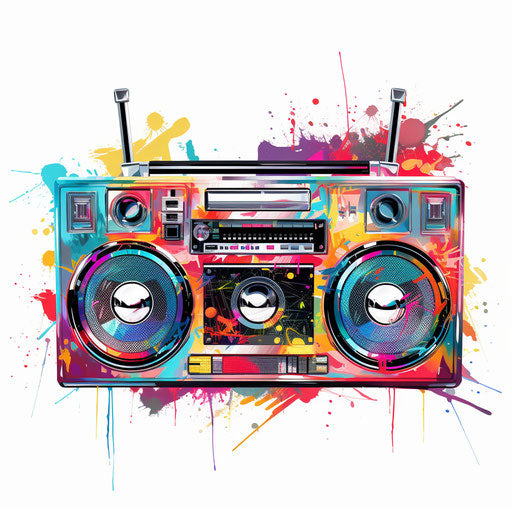 Boombox illustration in the style of Impressionistic Art, on white background
