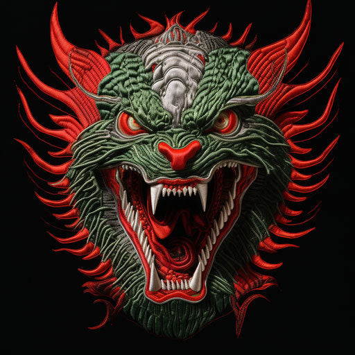 Chinese dragon head in dark green and white