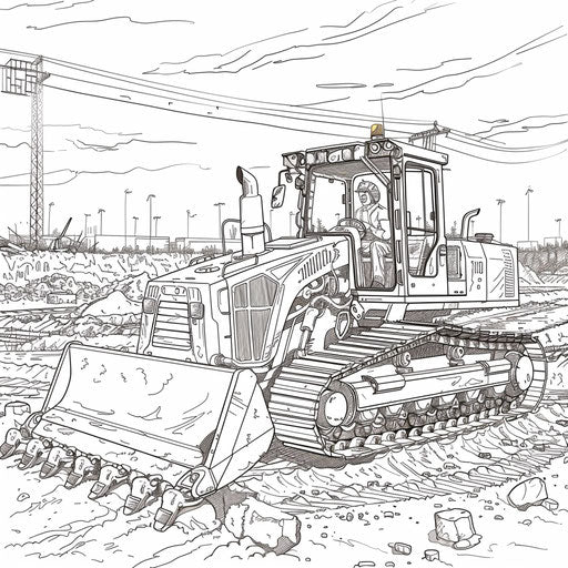 Road construction site with bulldozer and crew