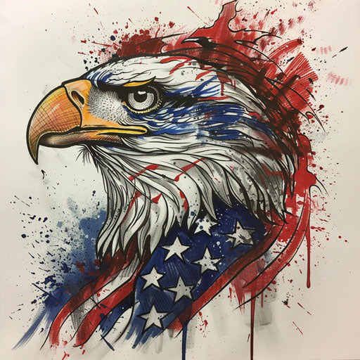 Sketch of patriotic tattoo of an eagle with American flag