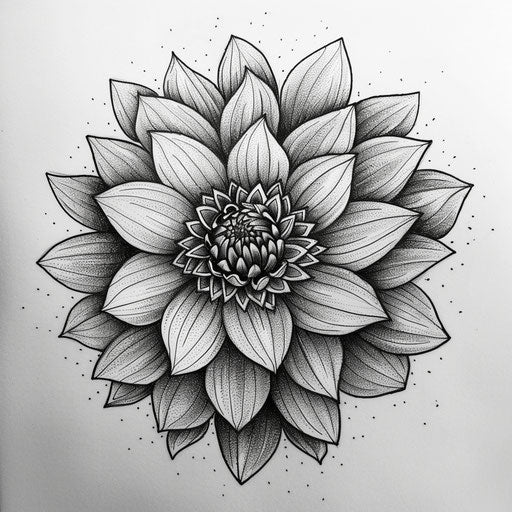 Retro comic book style dahlia tattoo sketch with halftones