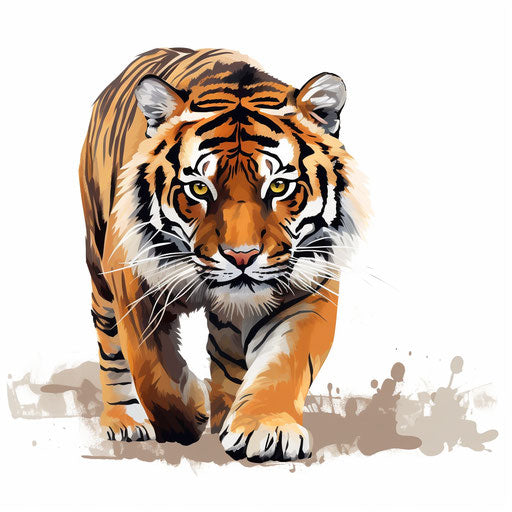 Cartoon tiger in Oil painting style, on white background