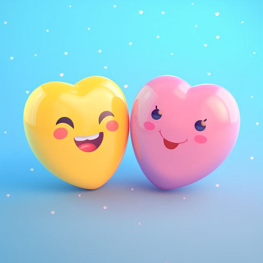 Two cartoon hearts floating over something, charming characters