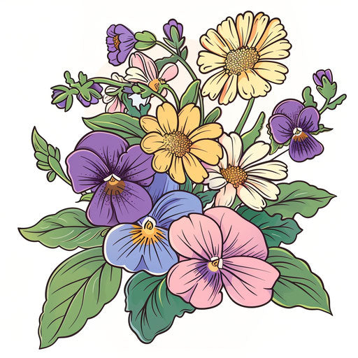 Birth flower bouquet in flat tattoo sketch